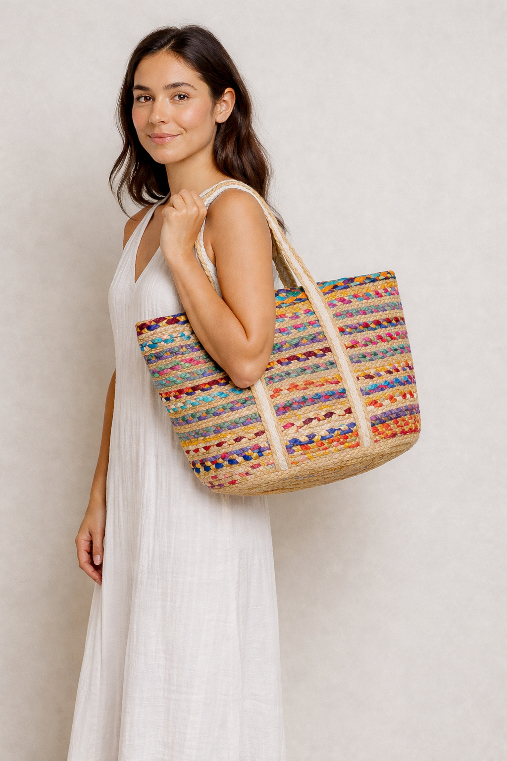 Handwoven Multicolor Jute Tote Bag | Eco-Friendly Boho Shoulder Bag | Sustainable Everyday Carry Bag